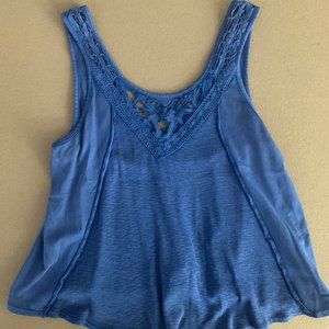 Free People Blue Tank Top with Cut Out Detailing